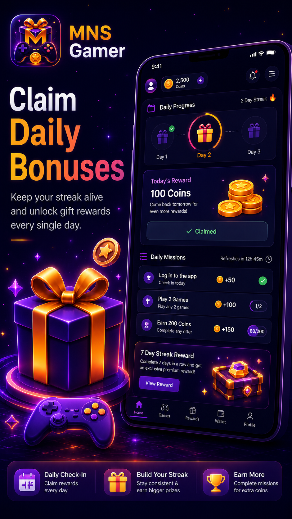 claim daily bonuses screenshot